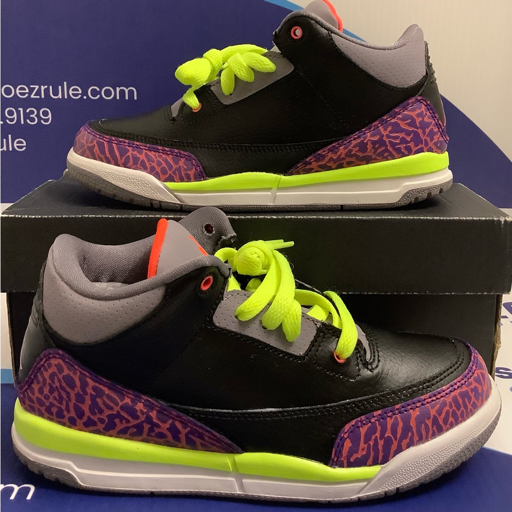 Air Jordan 3 Black Atomic Red Kids Size 25y
